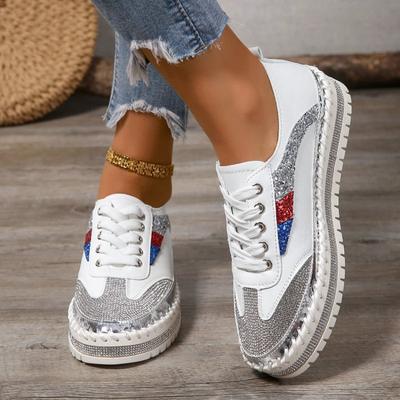 Handgestikte Damesschoenen Casual Mode Parade Muffin Schoenen Nieuwe Boorwerk Dikke Zool Sneakers Dames 2025 Zapatos De Mujer
