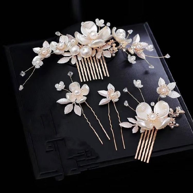 Flower and Pearls Hair Comb Rhinestones Hair Accessories Jewelry Bridal Headwear Elegant Stage Performances Hairband
