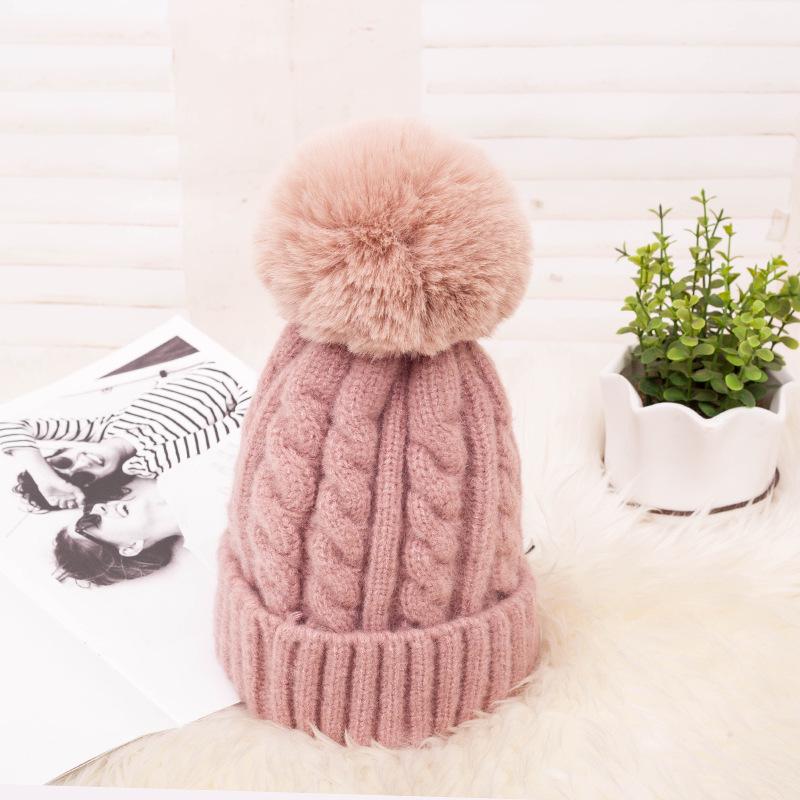 Autumn and Winter Twist Fur Ball Woolen Hat for Women Fashionable Thickened Cold Hat Outdoor Casual Windproof and Warm Knitted Hat for Men