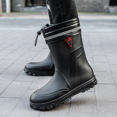 Nieuwe modieuze heren middelhoge regenlaarzen winter katoen bundel veelzijdige waterdichte regenlaarzen outdoor regen rubber schoenen