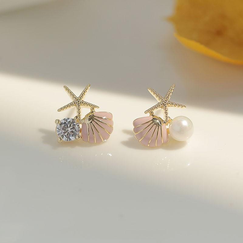Trendy Ocean Style Zircon Imitation Pearl Blue Shell Starfish Earrings Stud For Women Earring Ear Ring Jewelry Gift