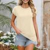 Women Work Casual Fashion Short-sleeved Round Neck Solid Color T-shirt Top