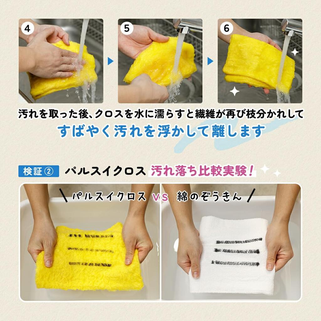 Copa Corporation Pulsui Cloth 8-Piece Set, White & Sky Blue, Cleaning Cloths, Natural Pulp, Made in Japan