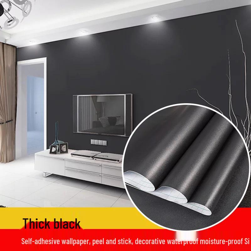 Self-Adhesive Waterproof PVC Wall Mural - Solid Color, Thickened Wallpaper/Sticker for Dorms (White/Black)