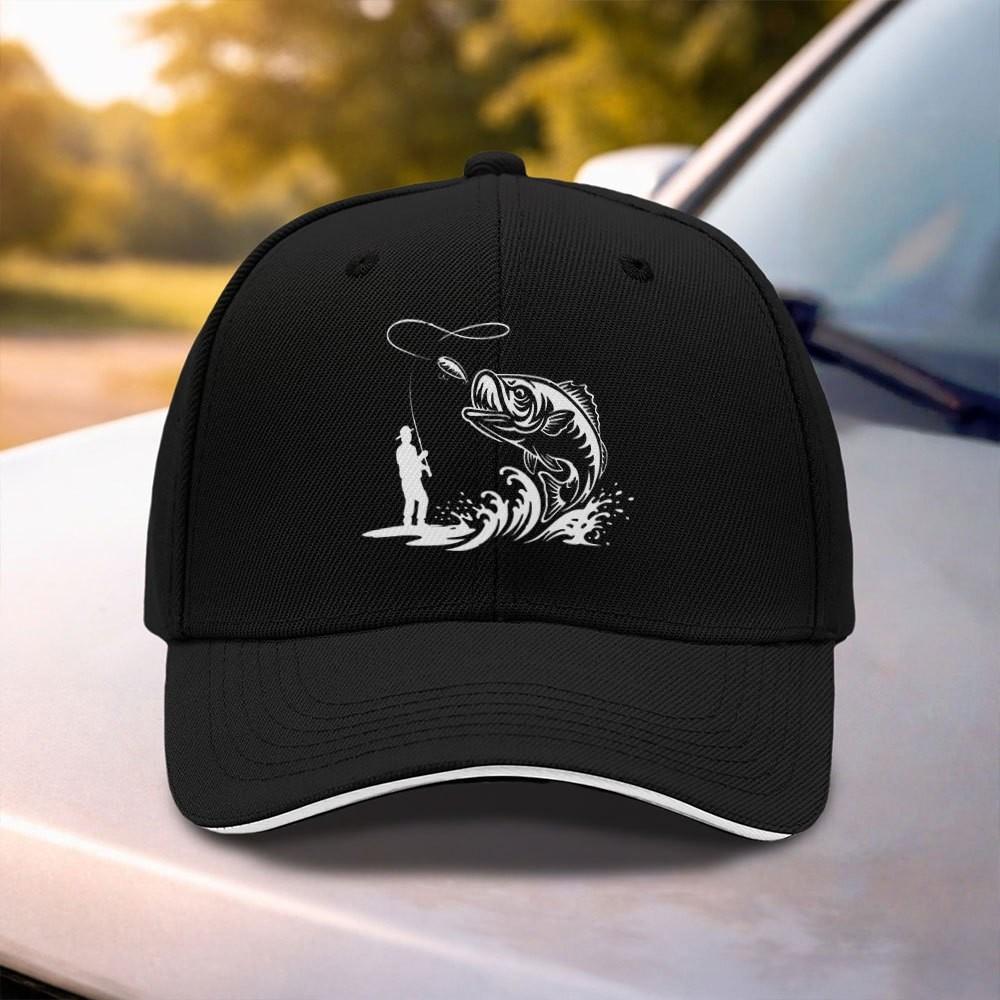 Bass Fishing Jumper Graphic Baseball Cap Adjustable Outdoor Sports Casual Curved Brim Hat