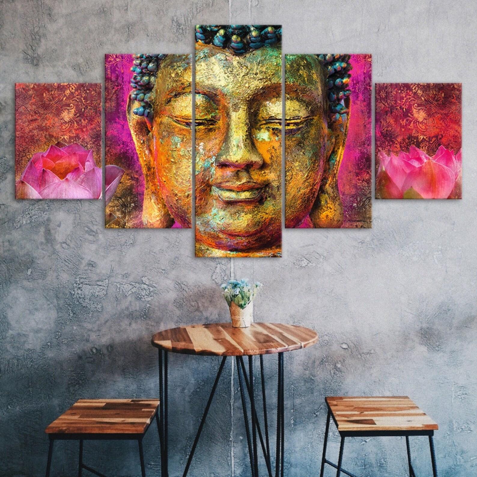 

Buddha Mindfulness Painting 5 Piece Five Panel Wall Canvas Print Modern Art Poster Picture Home Decor Gift For Him Her 20X35 20X45 20X55CM