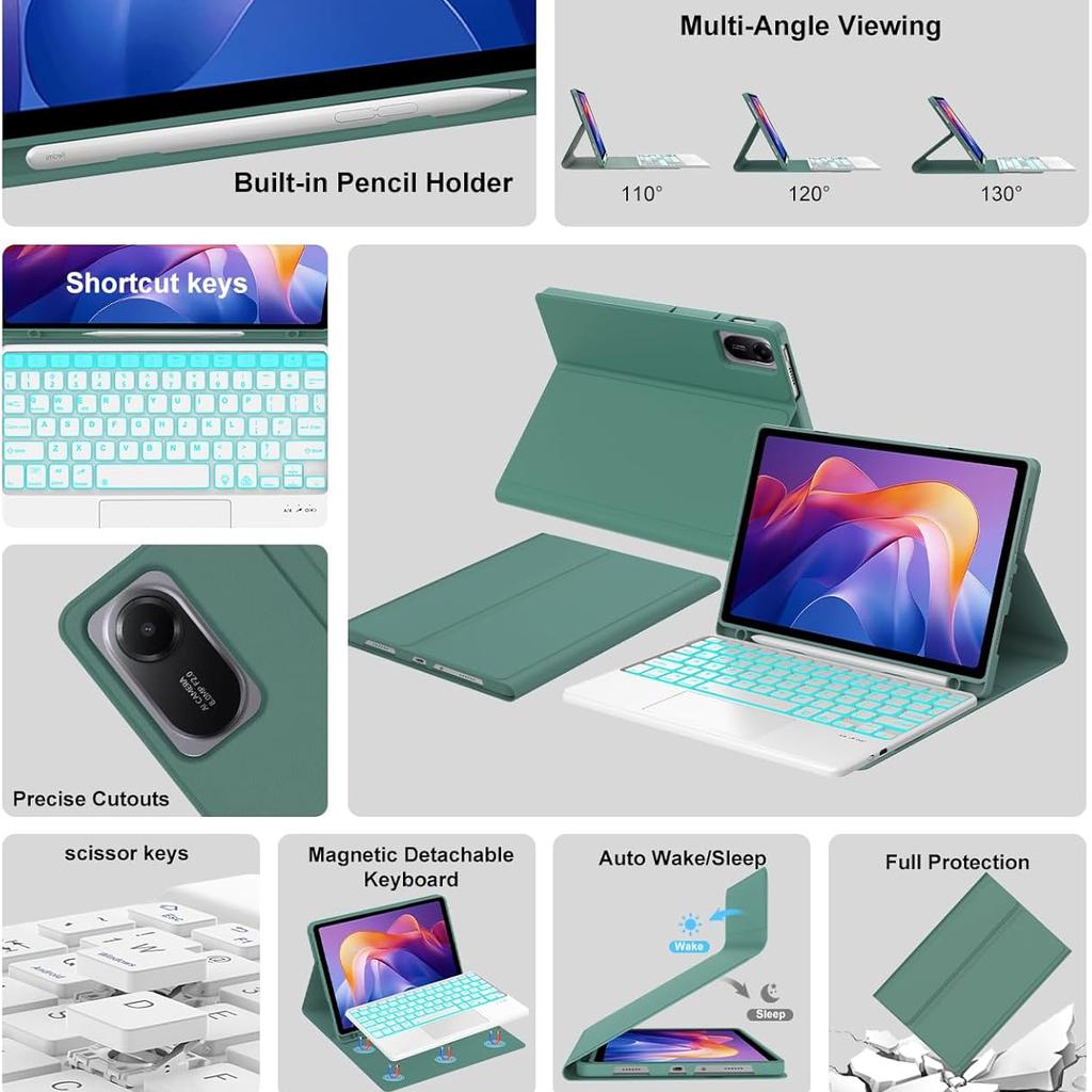 Keyboard Case for Xiaomi Redmi Pad 2 & Redmi Pad SE 11 Pad2 SE Poco Pad C1  Xiaomi Pad6/7/8  6S/7S Pro Magnetic Removable Bluetooth Touch Keyboard