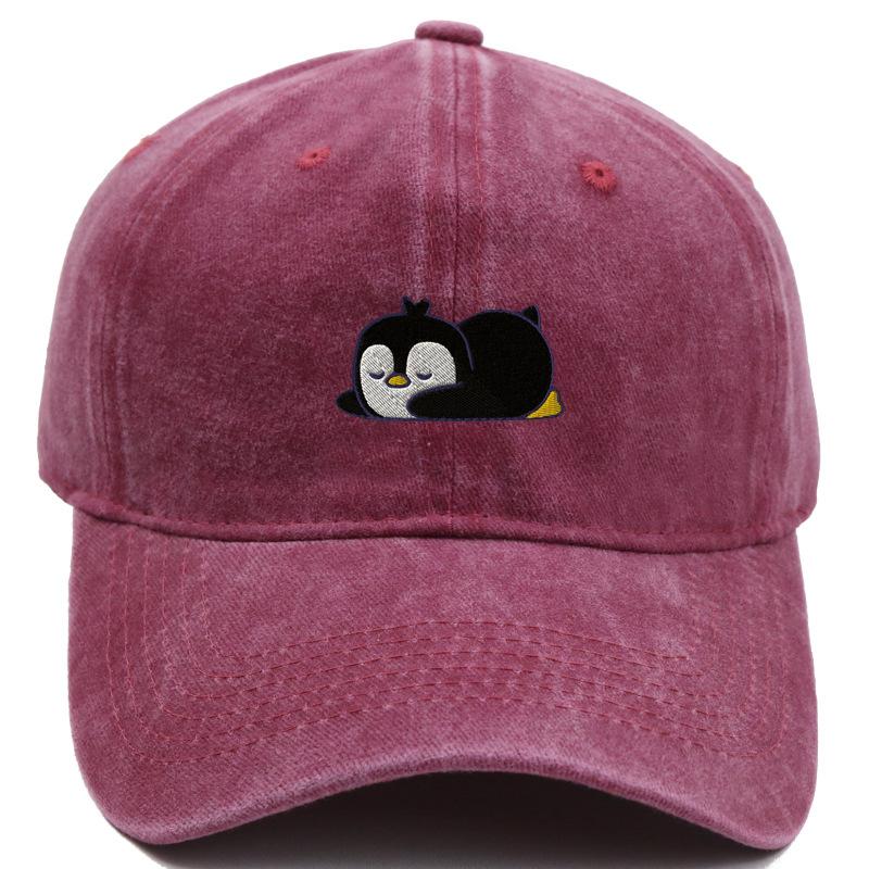 Embroidered Penguin Washed Cotton Baseball Caps Outdoor Women Adjustable Trucker Cap Fashion Men Sunscreen Snapback Peaked Hat