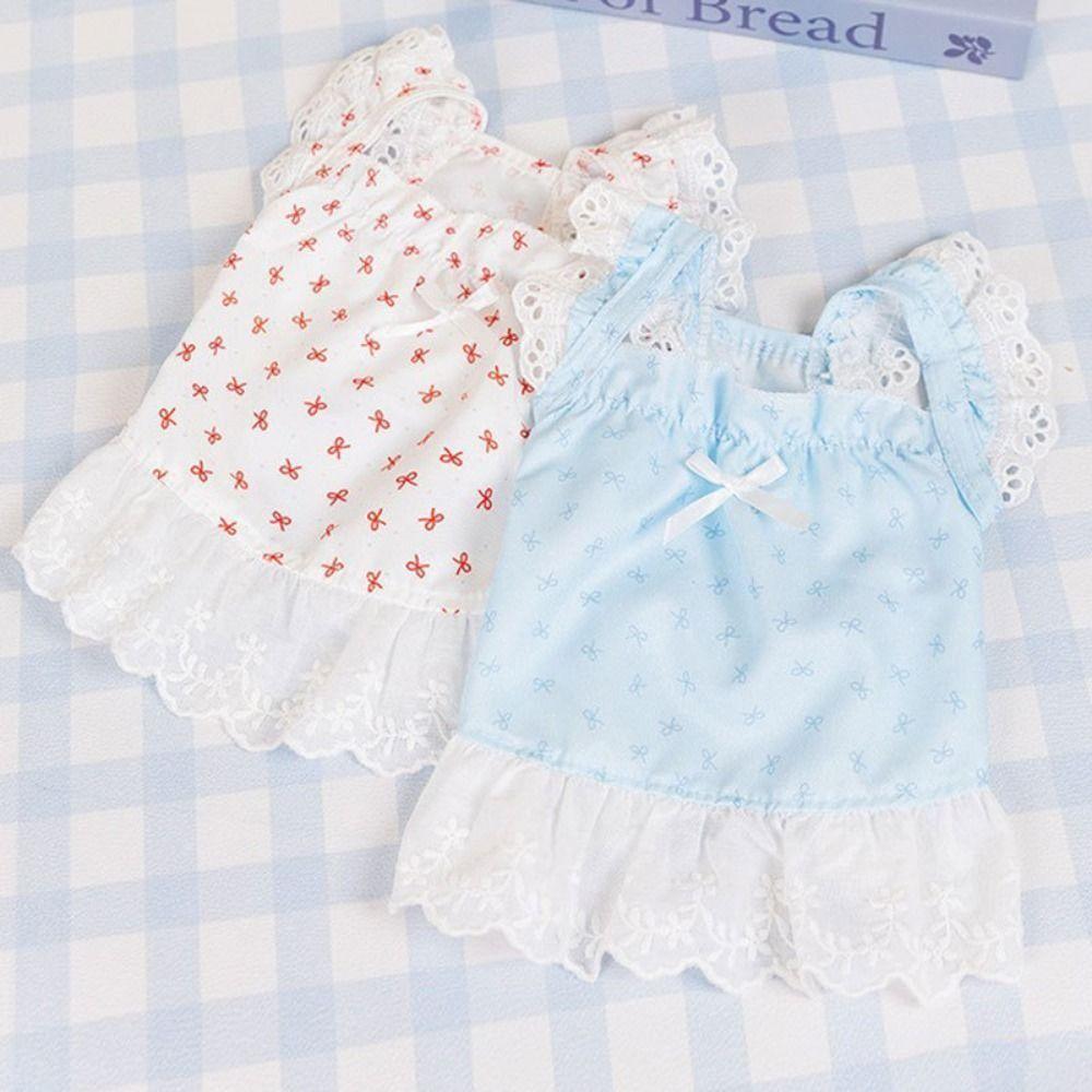 Exquisite Lace Cat Skirt Breathable Dog Princess Dress Simple Bow Print Dog Dress  Pet Supplies