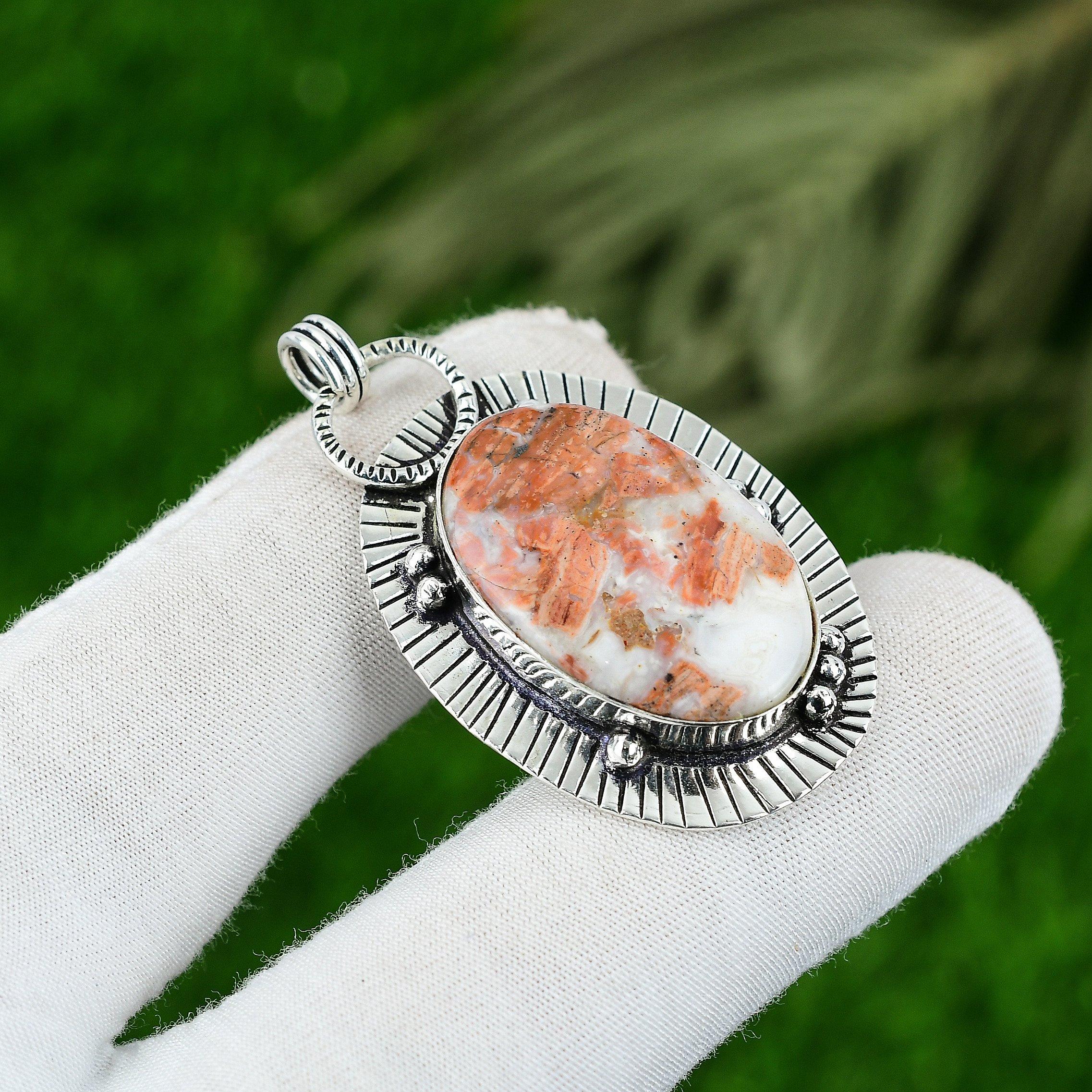 

Oval Rainbow Jasper Gemstone Sterling Silver Engagement Mother Pendant Jewelry