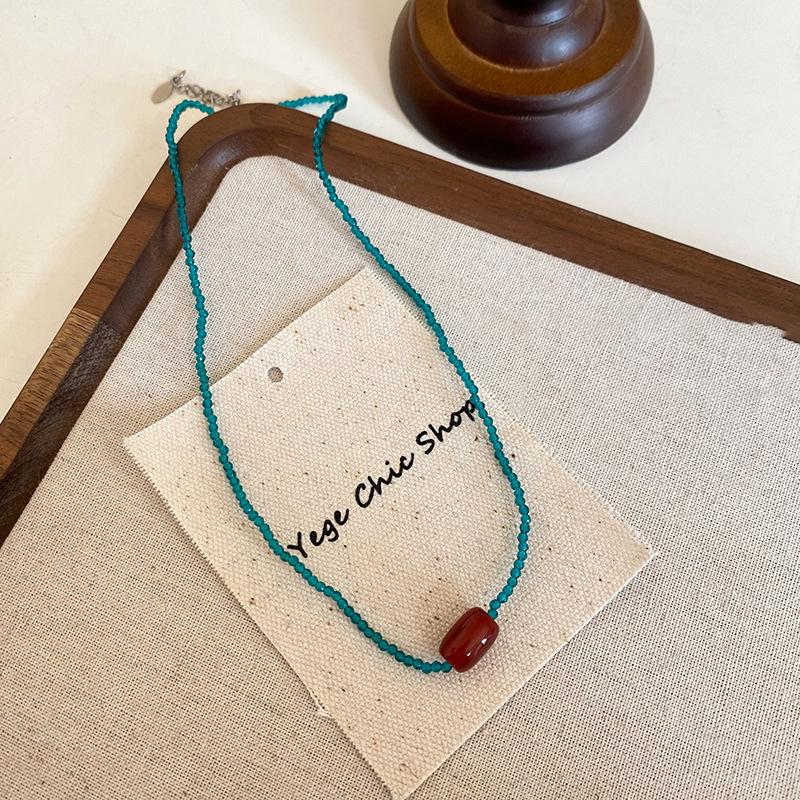 Retro Exquisite Red Blue Contrast Colorful Beaded Necklace For Women Girls Light Luxury Bracelet Jewelry Accessories Gifts