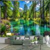 Green Forest Lake Tapestry Wall Hanging, Crystal Clear Water & Pine Tree Nature Landscape Wall Art for Home Decor