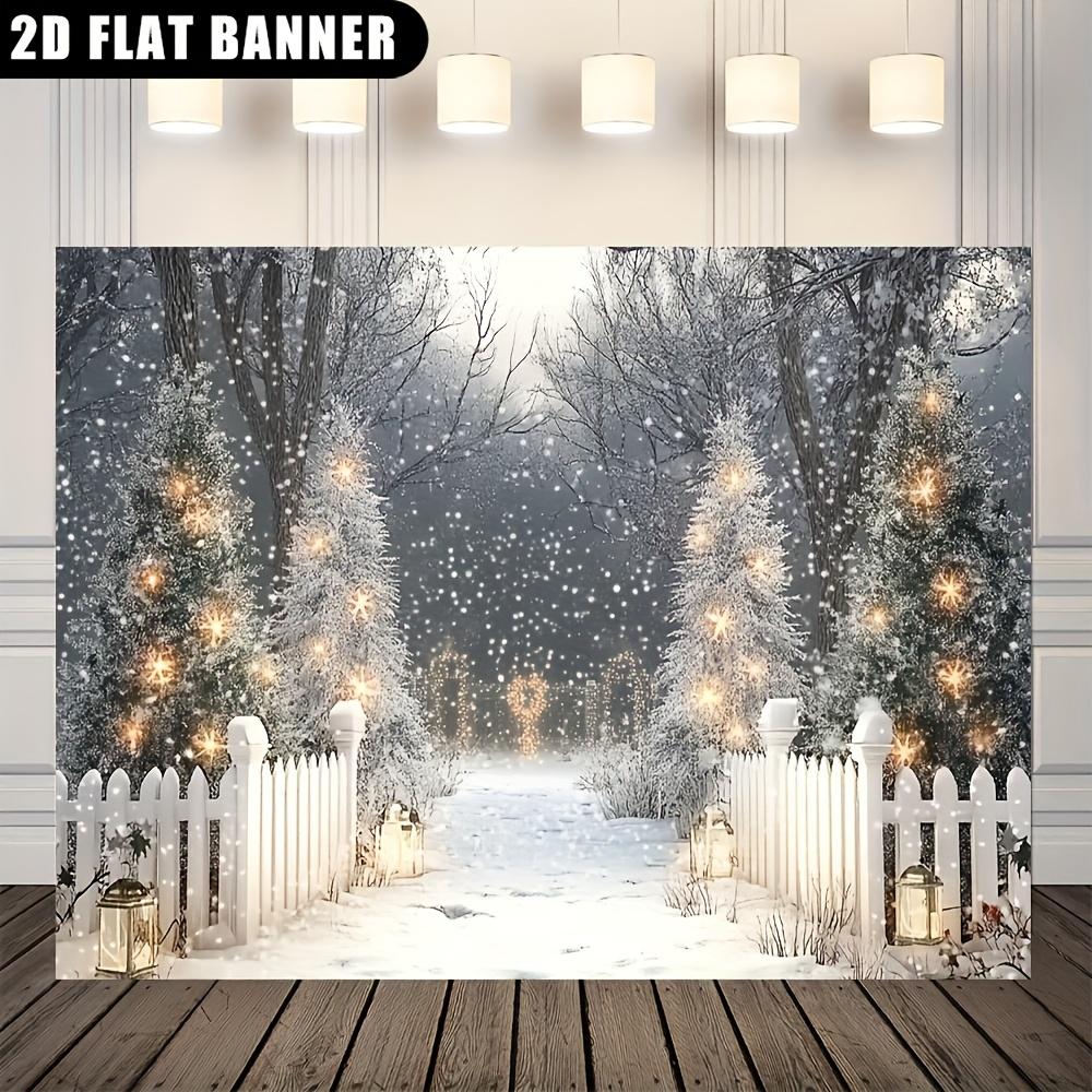 2D flat banner 1 piece winter Christmas flag 70.8x90.5 inches flashing scene of pine trees in a snow forestzyc