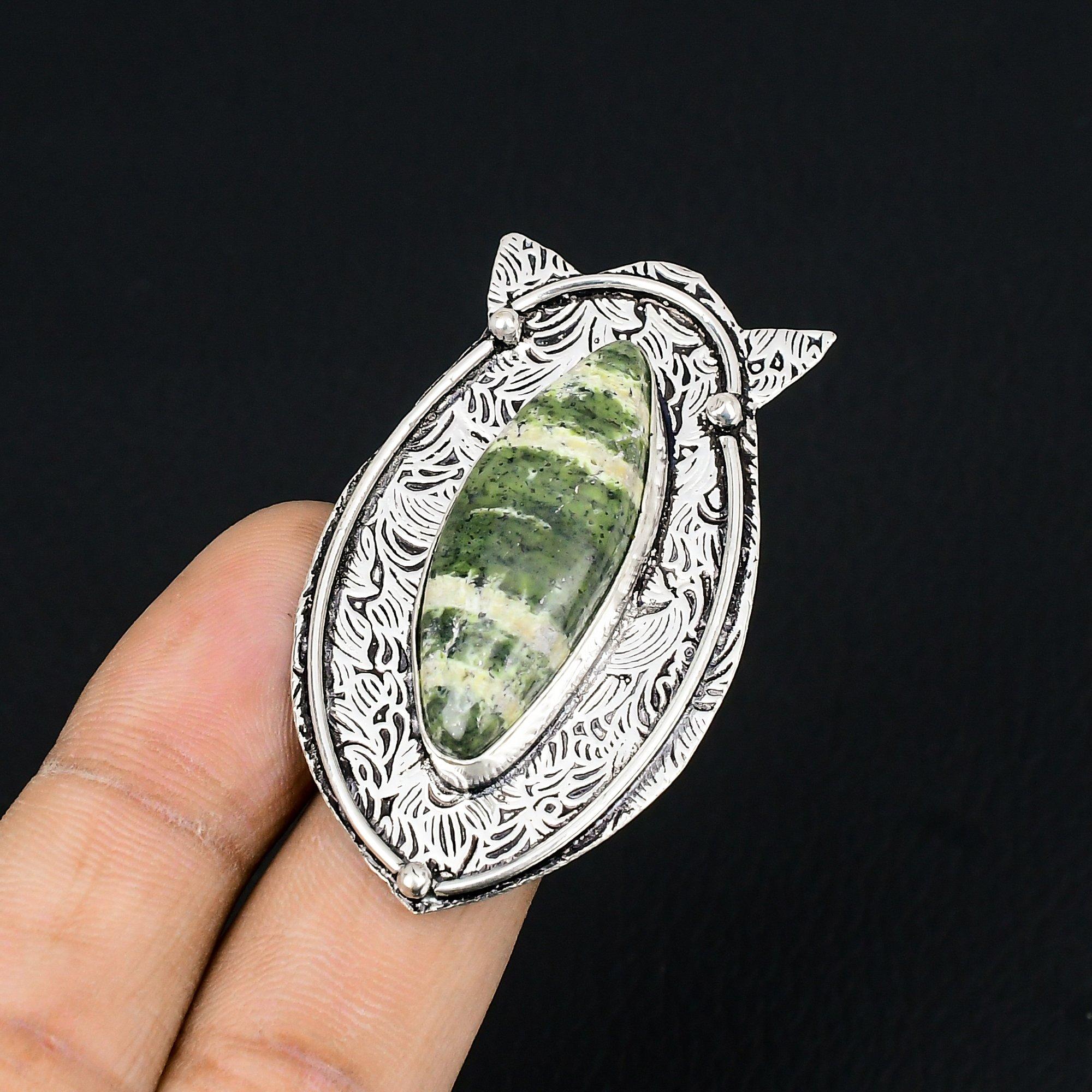 

Natural Green Swiss Opal 925 Silver Wedding Stackable Ethnic New Ring Size 7.5 7.5