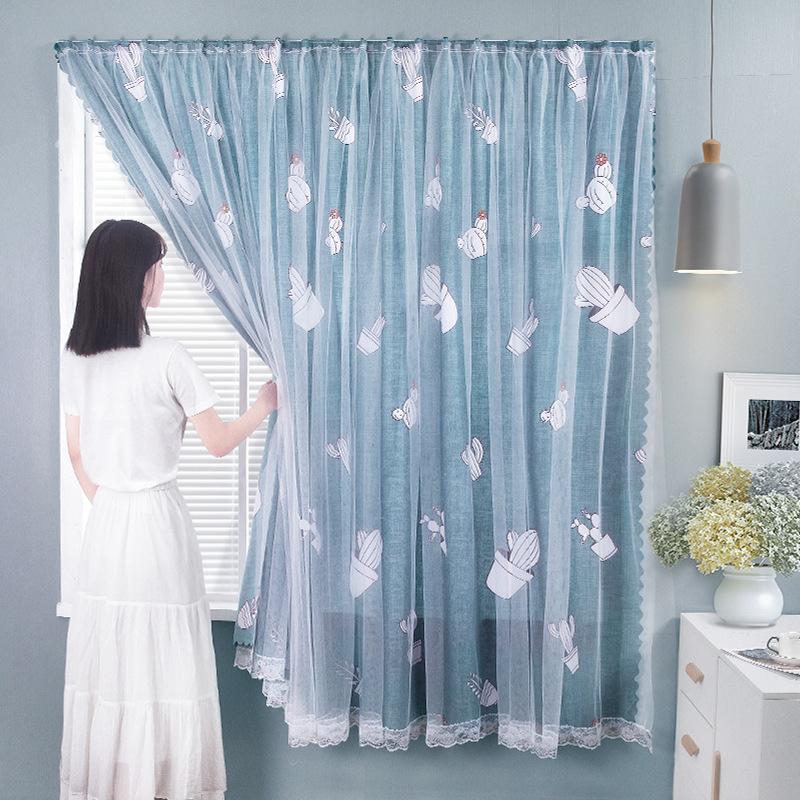 No Punching Velcro Blackout Curtains Pasted Dormitory Bay Windows Opaque Rental Gauze Finished Products