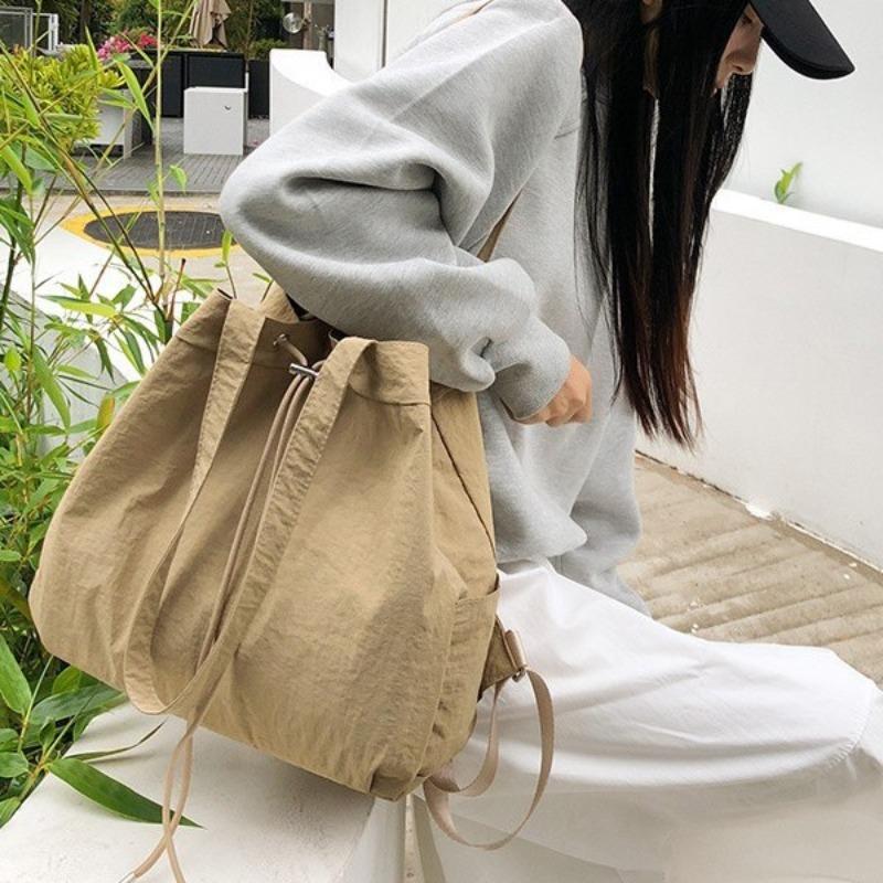 Drawstring bundle nylon bucket bag large-capacity bag women's new solid color high-end casual shoulder messenger bag
