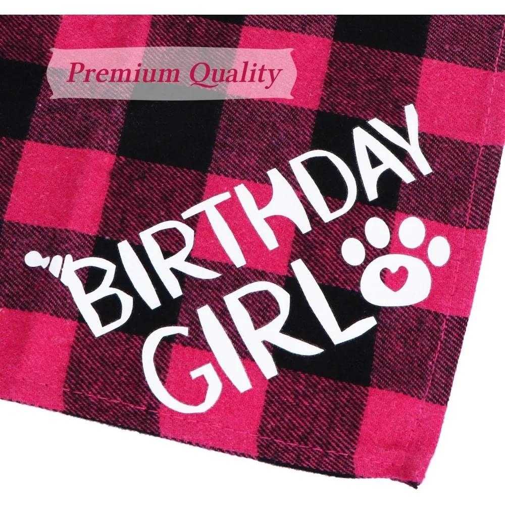 Dog Birthday Bandana, Dog Birthday Girl Plaid Bandana Triangle Scarf for Medium Large Dog Birthday Supplies