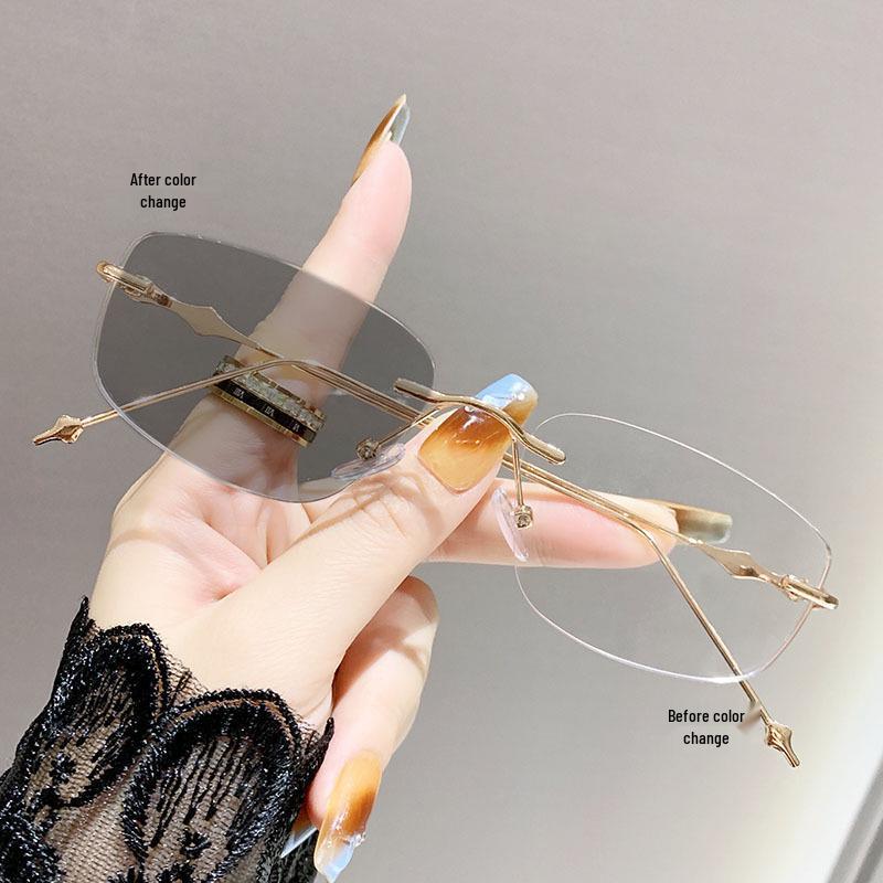 Ultra-Light Rimless Anti-Blue Light Color-Changing Glasses for Men  Women