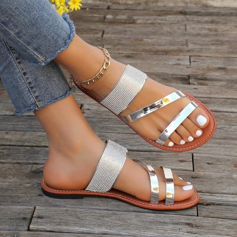 Summer Cross border Foreign Trade New Popular Water Diamond Solid Color Large Sandals for Women