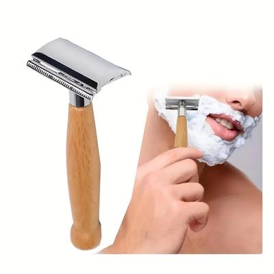 Premium Wooden Handle Safety Razor for Men's Wet Shaving - Includes 5PCS Razor Blades for Optimal Beard and Hair Care