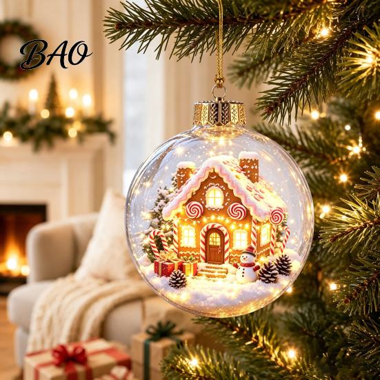 LED Christmas Indoor Decor Lighted Ornaments, 3D Miniature Scene Hanging Balls with Warm Light, Cute Party Supplies Reindeer Penguin Bear Clear