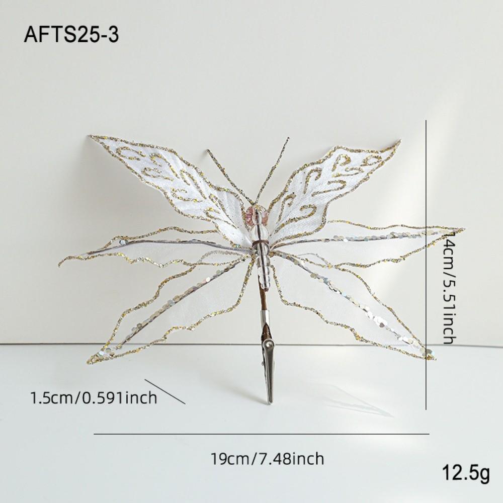 

Mesh Dragonfly Christmas Flower Double Simulation Glitter Christmas Tree Decoration Artificial Exquisite Sequins білий