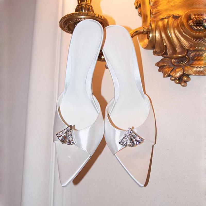 35-42 Large Size Pointed High-heeled Sandals Female Summer 2025 New Satin Rhinestones Fairy Wind Fine Heel Word