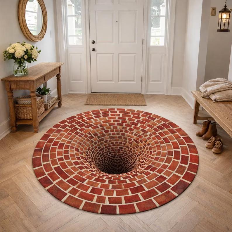 Gold Koi Fish Rug 3D Water Effect Mat Art Carpet Round Rug Modern Illusion Carpet Rug Non-Slip Floor Living Room Bedroom Mat