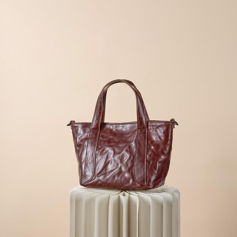 

First Layer Of Tree Paste Tanned Cowhide Women s Bag Retro All-matching Portable Tote Cross-border New Leather Cross-shoulder 21x12x18CM кавовий