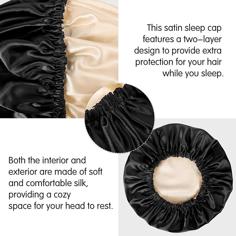 Satin Bonnet Nightcap Sleeping Silky Cap Double Layer Adjustable Buckle Sleep Hair Care Bonnet Women Round Shower Bathing Hat