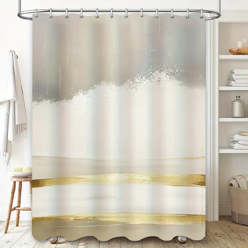White Gold Shower Curtain with Waterfall Design Home Decor for Bathroom