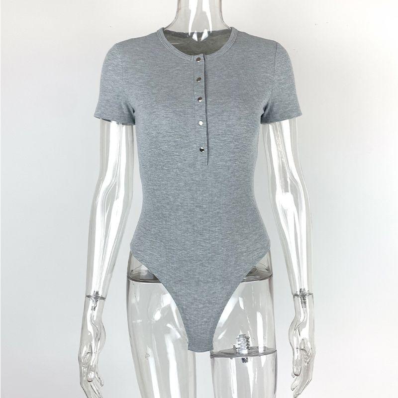 

Женский летний универсальный базовый комбинезон с маленьким круглым вырезом и коротким рукавом, из хлопковой ткани в рубчик, облегающий, слим-эффектом, майка для ношения под одеждой, тренд Grey S