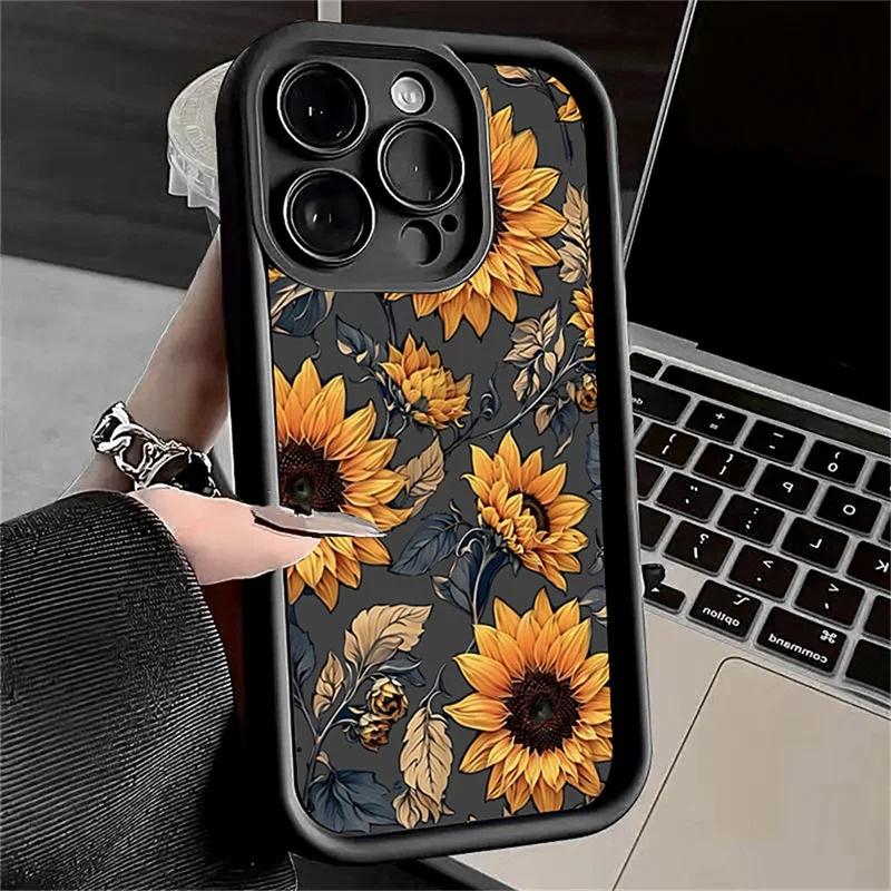 Floral Summer Thickened Anti-Fall Phone Case for iPhone16E 14 15 11 12 13 16 Pro Max 7 Plus XS XR bump Solid Silicone Back Cover