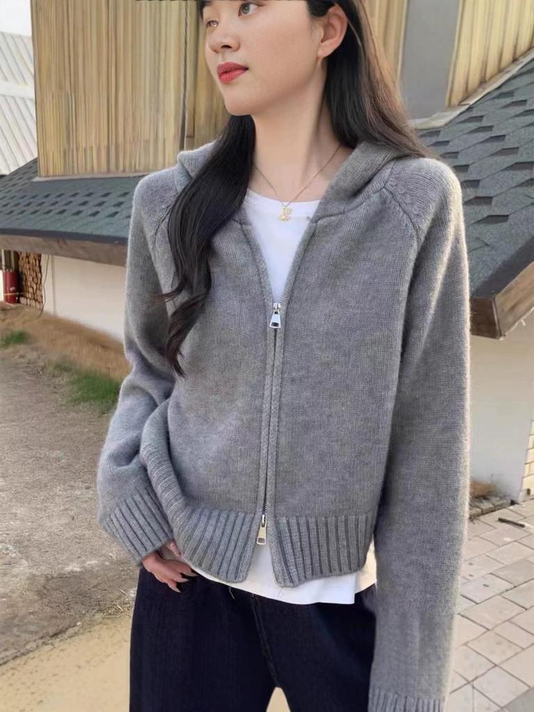Women's Hooded Wool Cardigan Jacket - Cozy, Fashionable Sweatshirt for Autumn/Winter