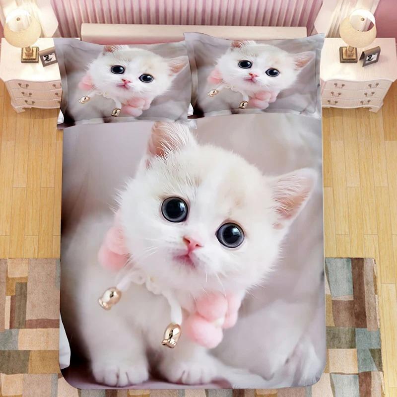 Super Niedliches Kätzchen Kinder Bettwäsche Set Kawaii Mädchen Steppdecke Bezug King Queen Größe Niedliche Katze Tier Polyester Bettbezug