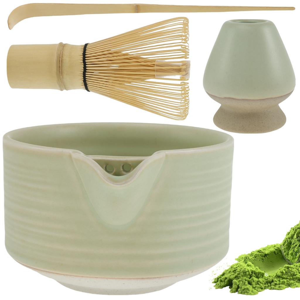 4Pc Matcha Whisk Set Elegant Matcha Kit Reusable Matcha Tea Set 500ml Ceramic Matcha Bowl with Pouring Spout Matcha Whisk Holder