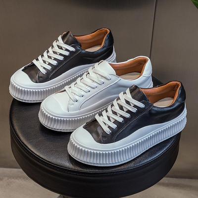 Women's 2023 White Platform Sneakers - Genuine Leather Casual Shoes, Thick Sole, Popular Biscuit Style, Available In Plus Sizes 40, 42