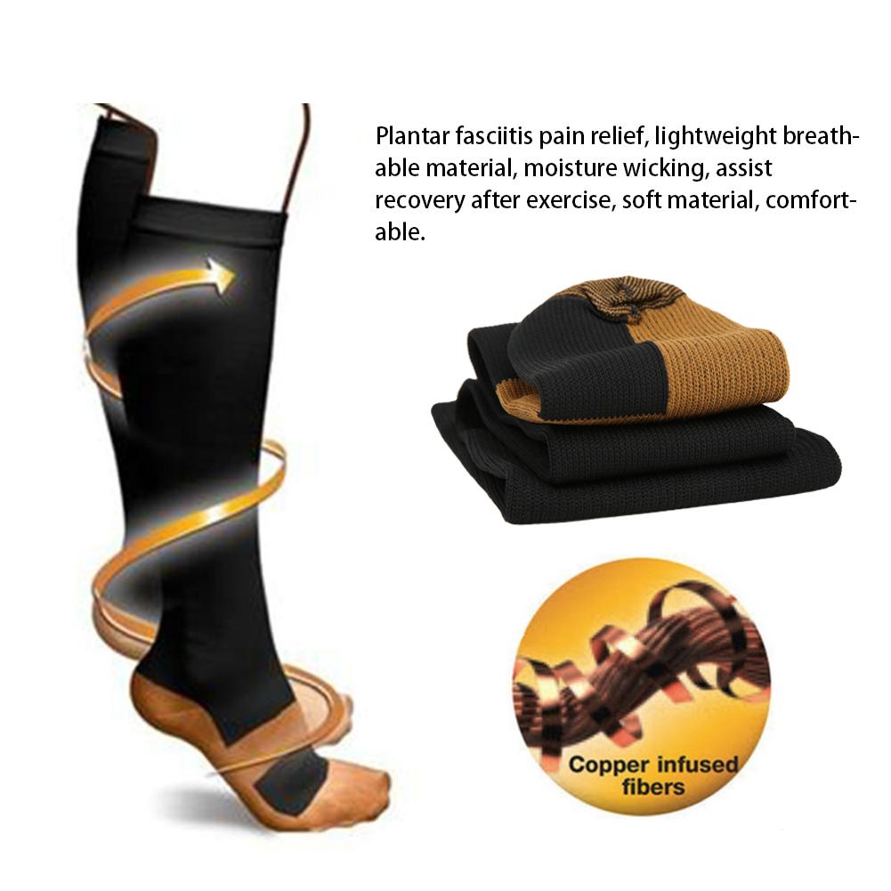 2Pair Sport Compression Stockings Ankle Copper Calf Thining Sleeves(Copper Fibre Knee High Stockings Black s M)