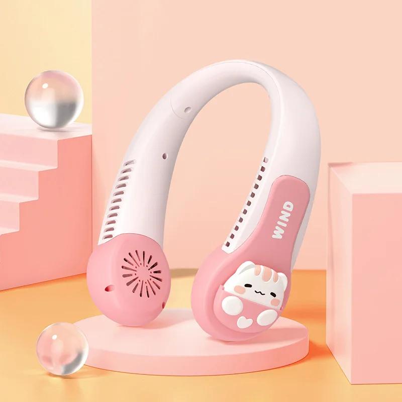 

Портативный шейный вентилятор с милым розовым поросенком и динозавром, безлопастной шейный вентилятор с 3 скоростями, перезаряжаемые наушники, носимый персональный USB-вентилятор