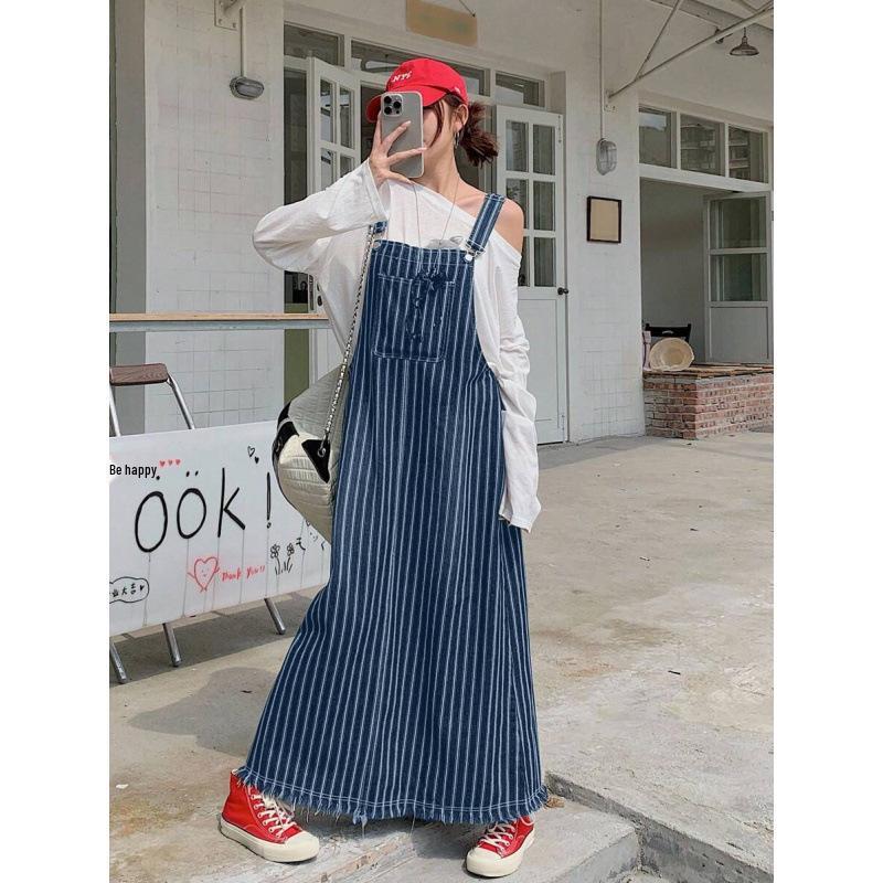 Tall Slim Denim Overall Dress - Enhances Height and Slimming Effect