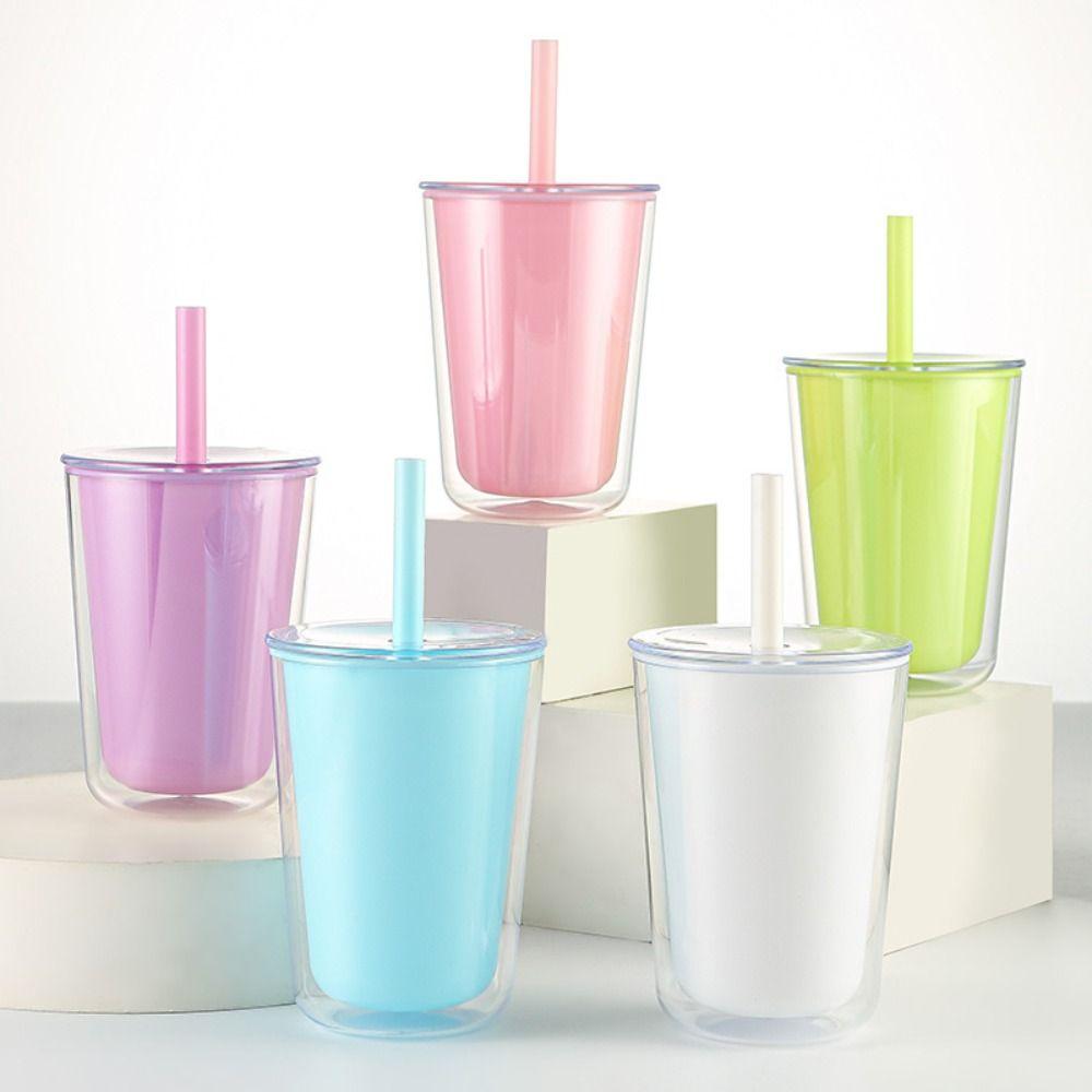 Large Capacity Plastic Water Bottle Sealed Milk Tea Cup Durable Double-layer Straw Cup  Summer