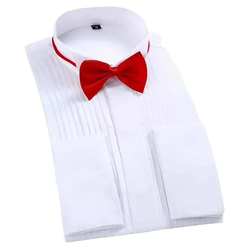 Men's Long Sleeve White Ruffled Dress Shirt for Weddings & Stage Performances