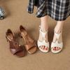 Krazing Pot Cow Skin Med Heels European Design Summer Size 40 Circle Buckle Straps Women Sandals
