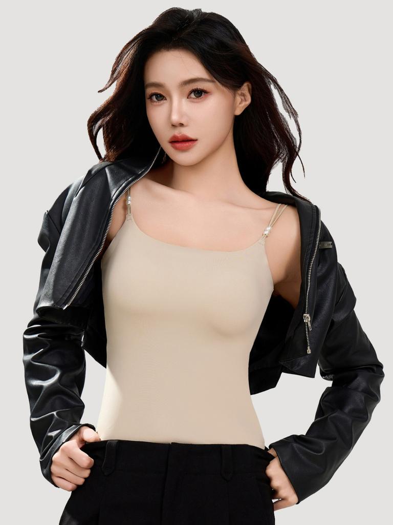 Pearl Strap Camis Women Solid Color U Neck Crop Tops Fashion Padded Tube Top Female Sleeveless Camisole