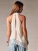 2025 Women's Satin Halter Neck Sleeveless Asymmetrical Camisole with Lace Trim