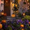 Fall Party Outdoor Lighting Halloween Solar Garden Stake Light, Metal Black Cat & Pumpkin Moon Waterproof Wireless Powered Yard Lights Decorations for