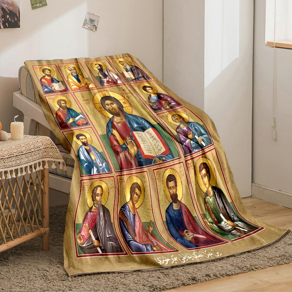 "Religious Icon Jesus Christ and Apostles Art"Flannel Blanket for Bedroom, Living Room, Sofa, and Nap