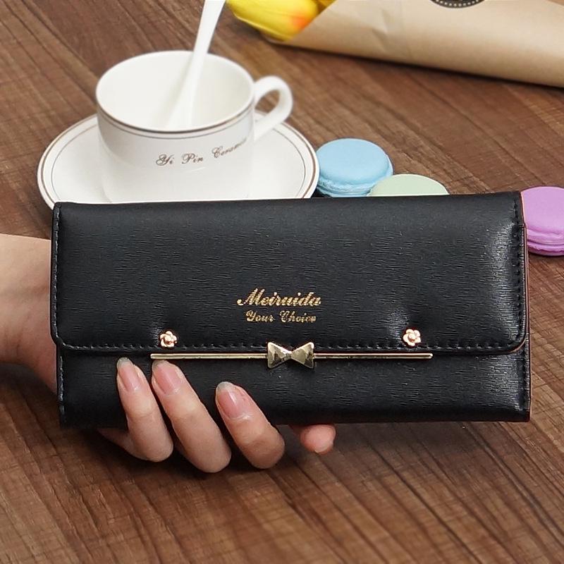 

Ladies wallet, Korean version buckle, cute female student wallet, bow tie long rivet wallet, Bow decoration wallet чёрный