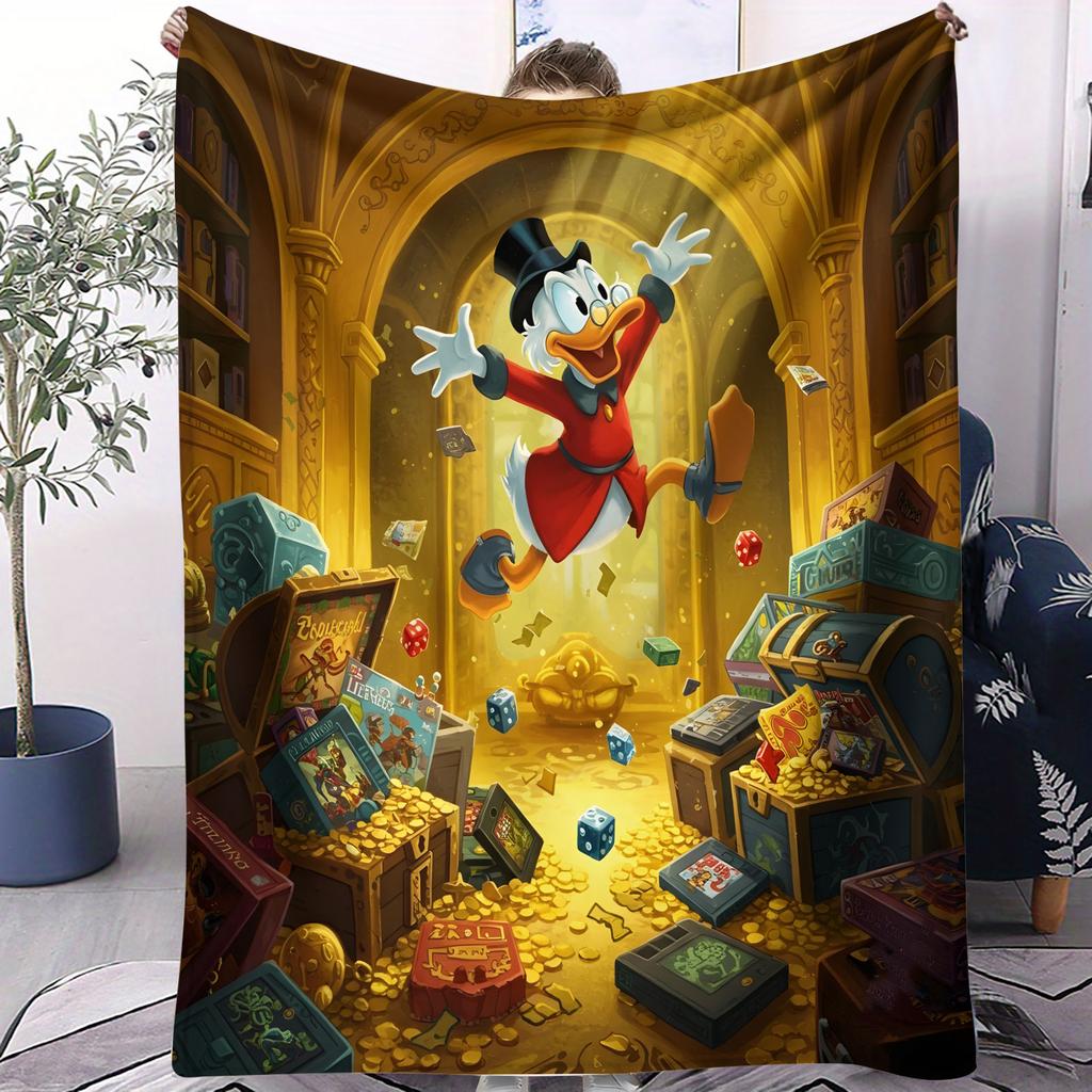 Plyšová teplá kačer Donald Duck Zlaté mince Retro deka Měkký přehoz pro teenagery sběratele Obývací pokoj Dekorace s tématem bohatství Dárek Denní použití