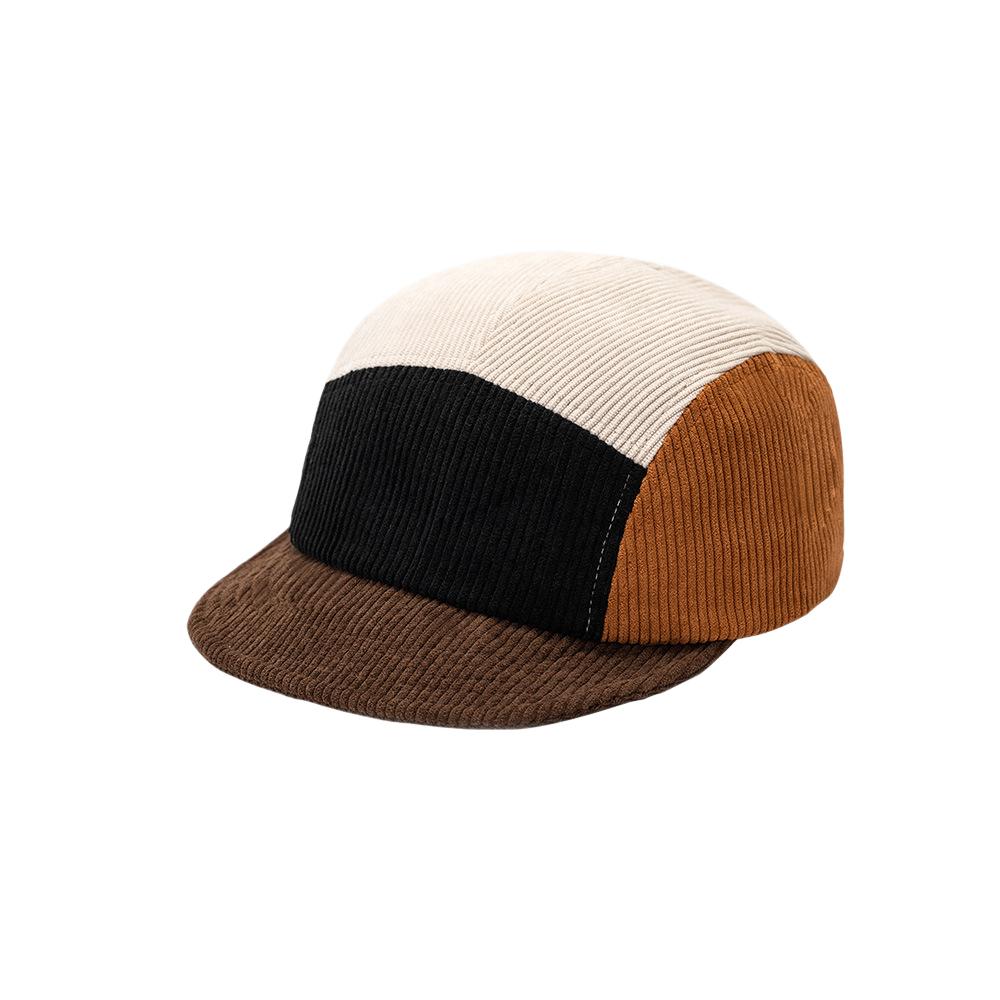 Unisex Vintage Color Block Corduroy 5 Panel Camp Cap Adjustable Flat Brim Casual Streetwear Hat for Men Women Outdoor Daily Adjustable